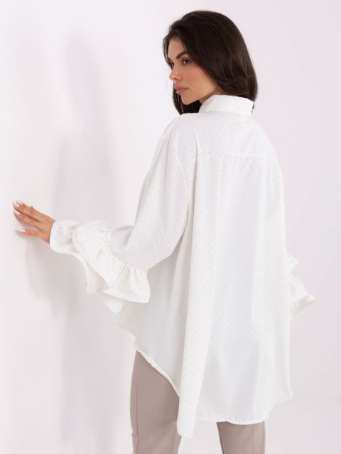 Stylowa koszula damska z falbanami – kolor ecru