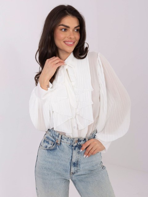 Przezroczysta biała koszula damska z kołnierzykiem i guziczkami