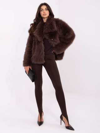 Brązowa elegancka kurtka damska ze sztucznego futerka One Size