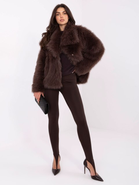 Stylowa futrzana kurtka damska w odcieniu głębokiego brązu