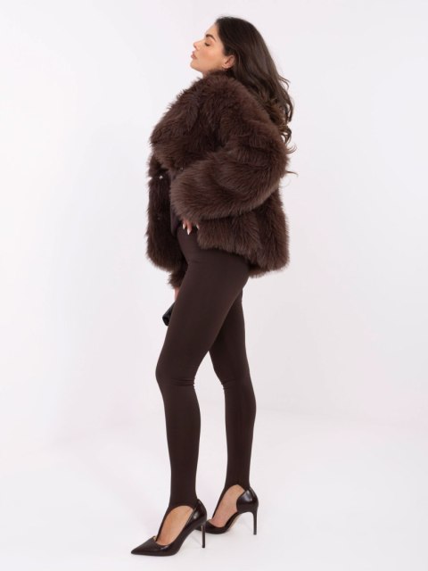 Elegancka kurtka damska z brązowego sztucznego futerka