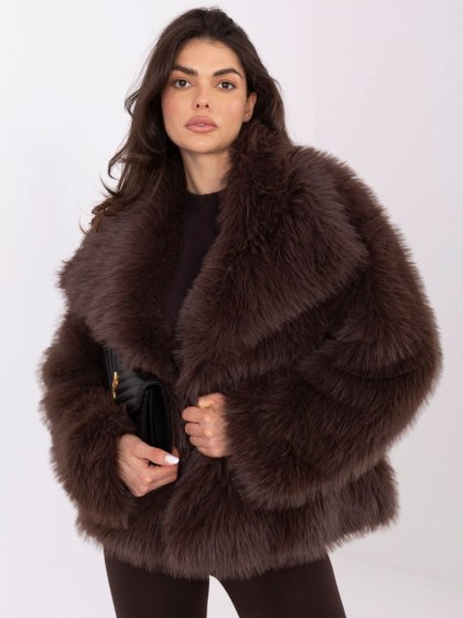 Brązowa elegancka kurtka damska ze sztucznego futerka One Size