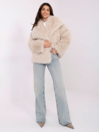 Jasnobeżowa elegancka kurtka damska ze sztucznego futerka One Size
