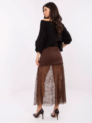 Brązowa maxi spódnica z koronkowym dołem i guzikami one size