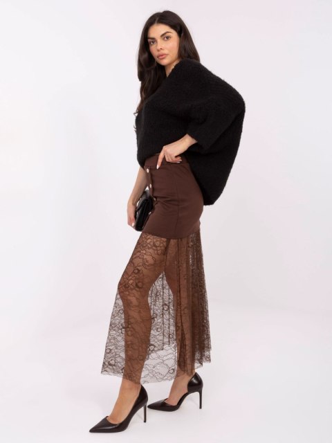 Casualowa długa spódnica brązowa z rozkloszowanym dołem