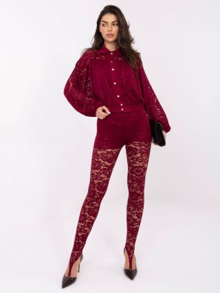 Burgundowe eleganckie legginsy koronkowe z podszewką one size