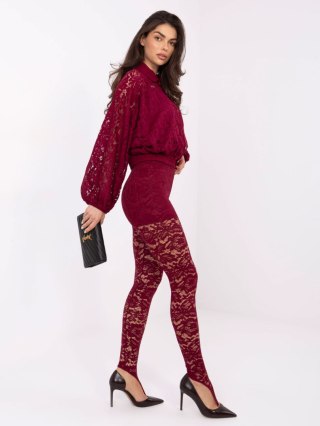 Burgundowe eleganckie legginsy koronkowe z podszewką one size
