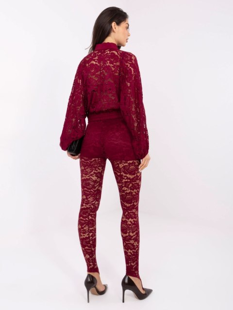 Stylowe koronkowe legginsy w kolorze burgundowym