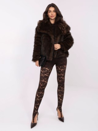 Brązowe eleganckie legginsy koronkowe z podszewką one size