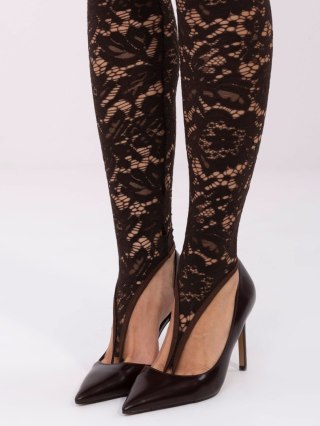 Brązowe eleganckie legginsy koronkowe z podszewką one size