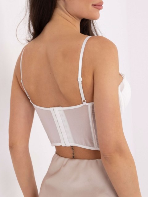 Elegancki biały top z dekoltem serce i siateczkowym panelem