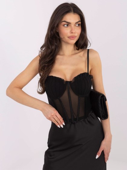 Czarny gorsetowy top z siateczki z regulowanymi ramiączkami M/L