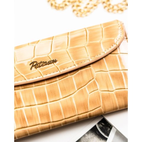 Beżowy portfel damski ze skóry ekologicznej z tłoczeniem na wzór skóry krokodyla - Peterson