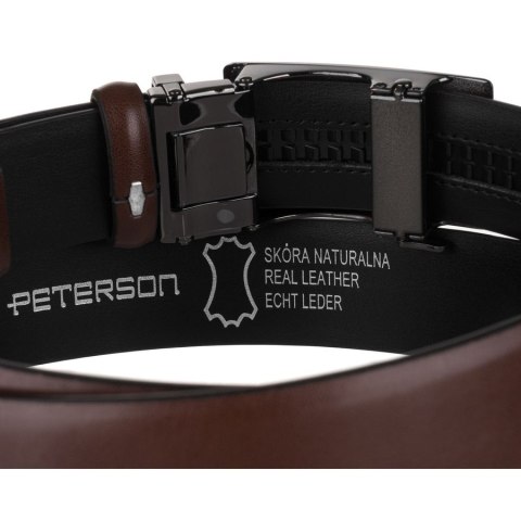 Brązowy, elegancki pasek męski ze skóry naturalnej z automatyczną klamrą - Peterson