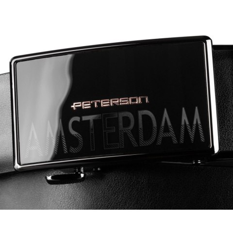 Czarny, elegancki pasek męski ze skóry naturalnej z automatyczną klamrą - Peterson