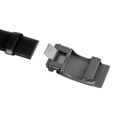 Czarny, elegancki pasek męski ze skóry naturalnej z automatyczną klamrą - Peterson