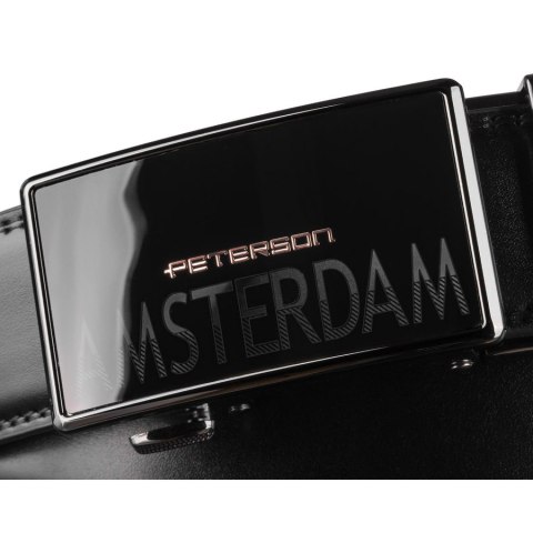 Czarny, skórzany pasek męski z automatyczną klamrą - Peterson