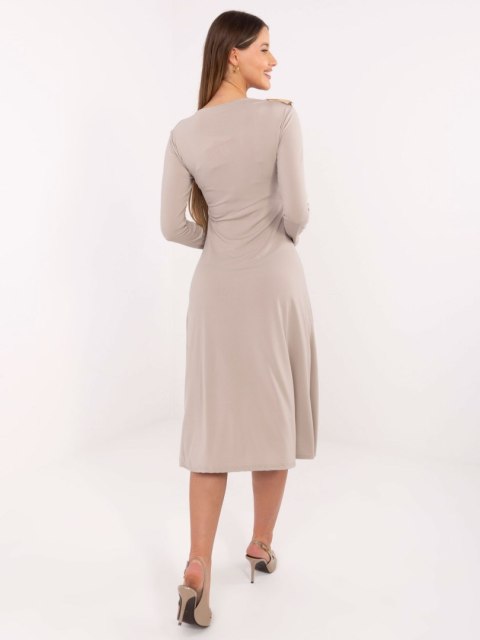 Gładka beżowa sukienka wizytowa Italy Moda