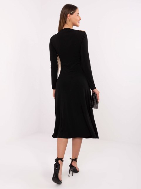 Gładka czarna sukienka wizytowa z marszczeniem