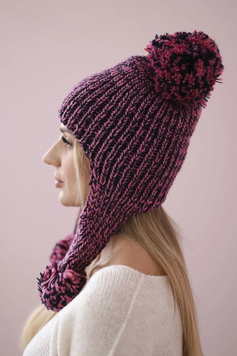 Ciepła czapka zimowa damska różowa z długimi uszami