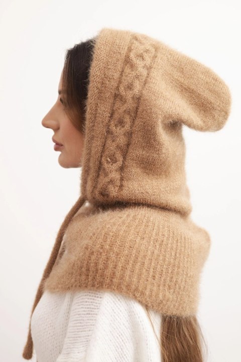 Damski kaptur camelowy z miękkiej dzianiny, chroniący głowę i szyję