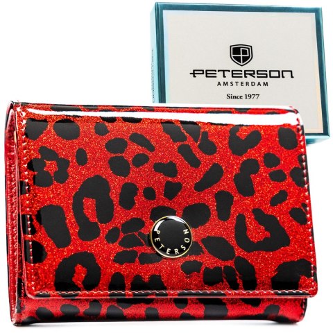 Czerwony portfel damski ze skóry ekologicznej i naturalnej w cętki - Peterson