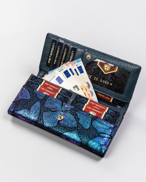 Duży, skórzany portfel damski na zatrzask i bigiel - Peterson