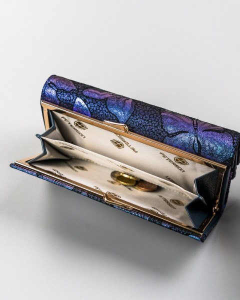 Duży, skórzany portfel damski na zatrzask i bigiel - Peterson