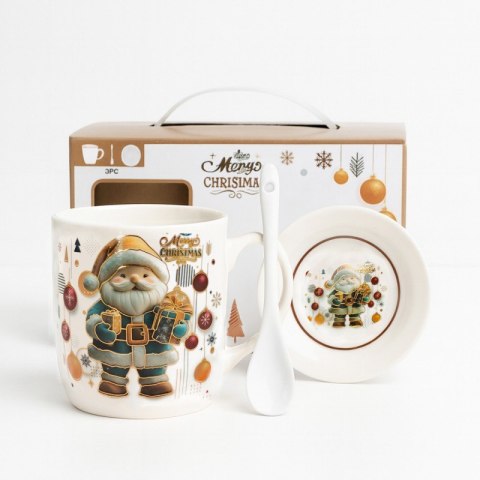 Świąteczny kubek z Mikołajem 350 ml w zestawie z zaparzaczem i łyżeczką