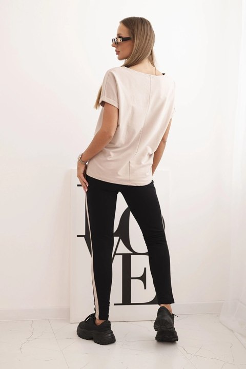 Bluzka i legginsy komplet damski beżowy