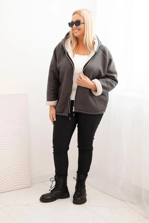 Kurtka damska Plus Size z kapturem i barankiem grafitowa – Stylowy Wieszak
