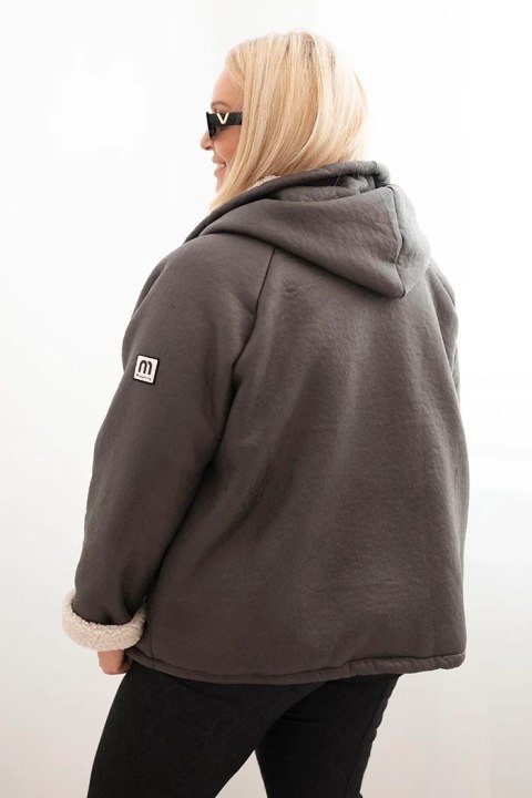 Kurtka damska Plus Size z kapturem i barankiem grafitowa – Stylowy Wieszak