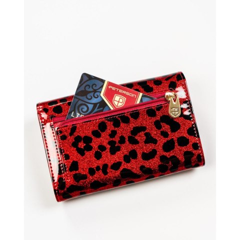 Portfel damski ze skóry ekologicznej i naturalnej w czerwonym kolorze z kieszenią zewnętrzną - Peterson