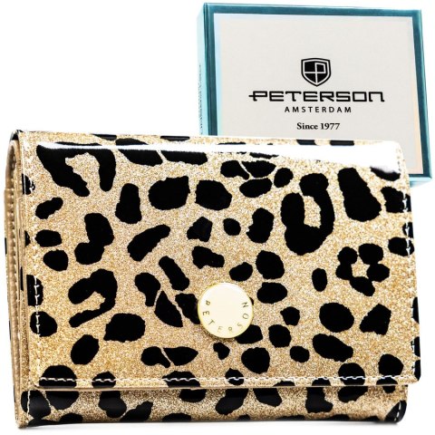 Portfel damski ze skóry ekologicznej i naturalnej w złotym kolorze w cętki - Peterson