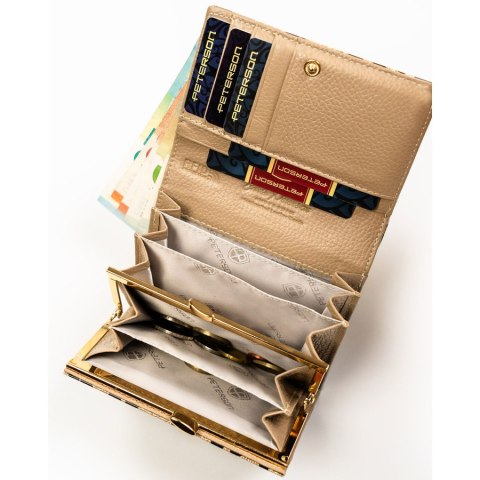 Portfel damski ze skóry ekologicznej i naturalnej w złotym kolorze w cętki - Peterson