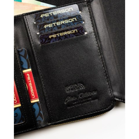 Portfel damski ze skóry ekologicznej w czarnym kolorze wyposażony w system RFID - Peterson