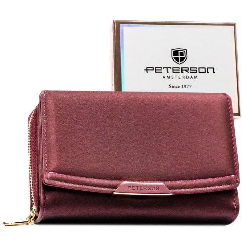 Portfel damski ze skóry ekologicznej w fioletowym kolorze wyposażony w system RFID - Peterson