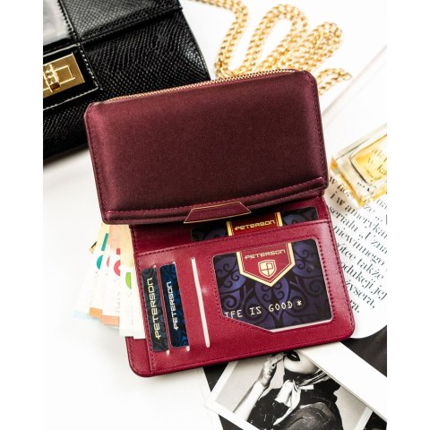 Portfel damski ze skóry ekologicznej w fioletowym kolorze wyposażony w system RFID - Peterson