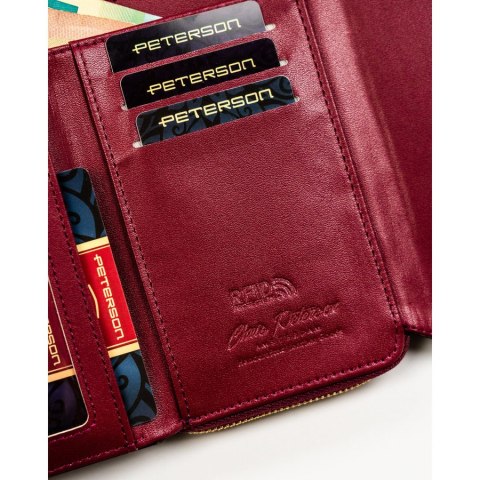Portfel damski ze skóry ekologicznej w fioletowym kolorze wyposażony w system RFID - Peterson