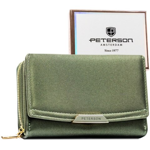 Portfel damski ze skóry ekologicznej w zielonym kolorze wyposażony w system RFID - Peterson