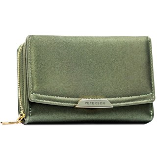 Portfel damski ze skóry ekologicznej w zielonym kolorze wyposażony w system RFID - Peterson