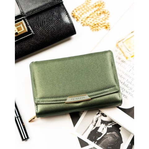 Portfel damski ze skóry ekologicznej w zielonym kolorze wyposażony w system RFID - Peterson