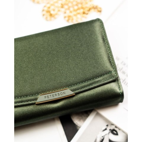 Portfel damski ze skóry ekologicznej w zielonym kolorze wyposażony w system RFID - Peterson