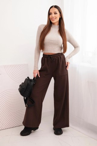 Spodnie damskie bawełniane brązowe z szeroką nogawką