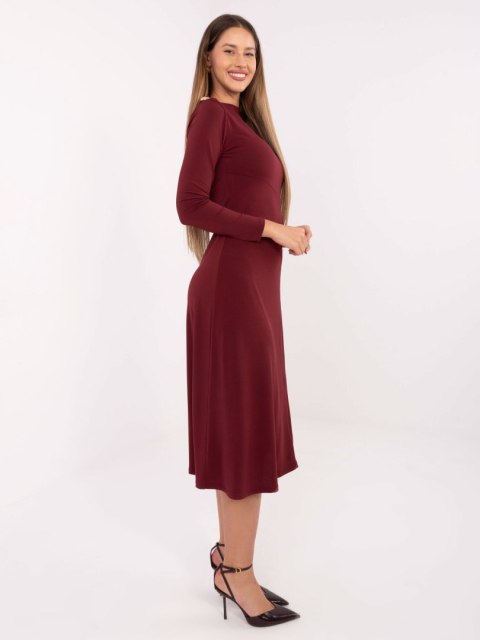 Elegancka bordowa sukienka damska z długim rękawem