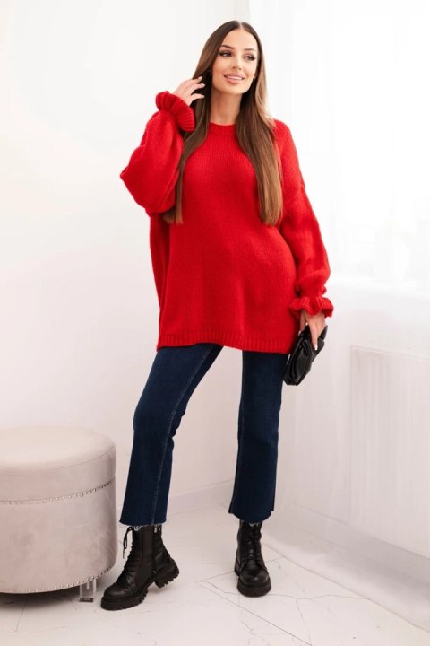 Sweter damski czerwony z bufiastymi rękawami