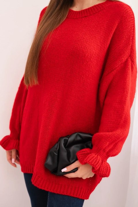 Włoski sweter damski luźny czerwony na jesień i zimę