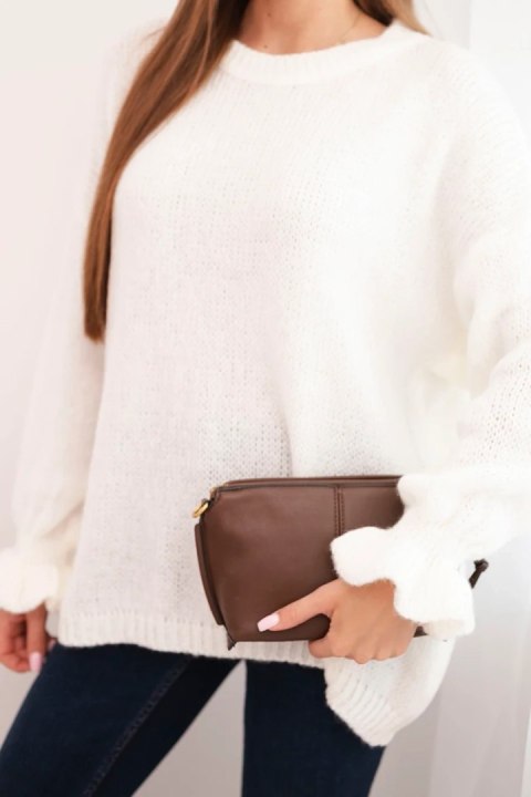 Włoski sweter damski luźny ecru na jesień i zimę