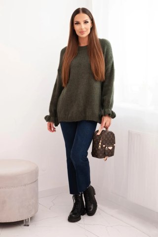 Sweter Damski Luźny z Moherem i Wełną – Khaki | Stylowy Wieszak