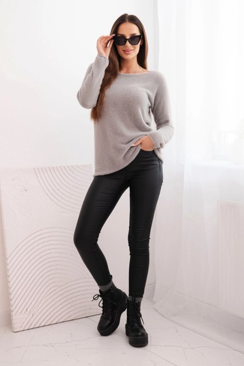 Puszysty sweter damski z okrągłym dekoltem – ciemna mięta